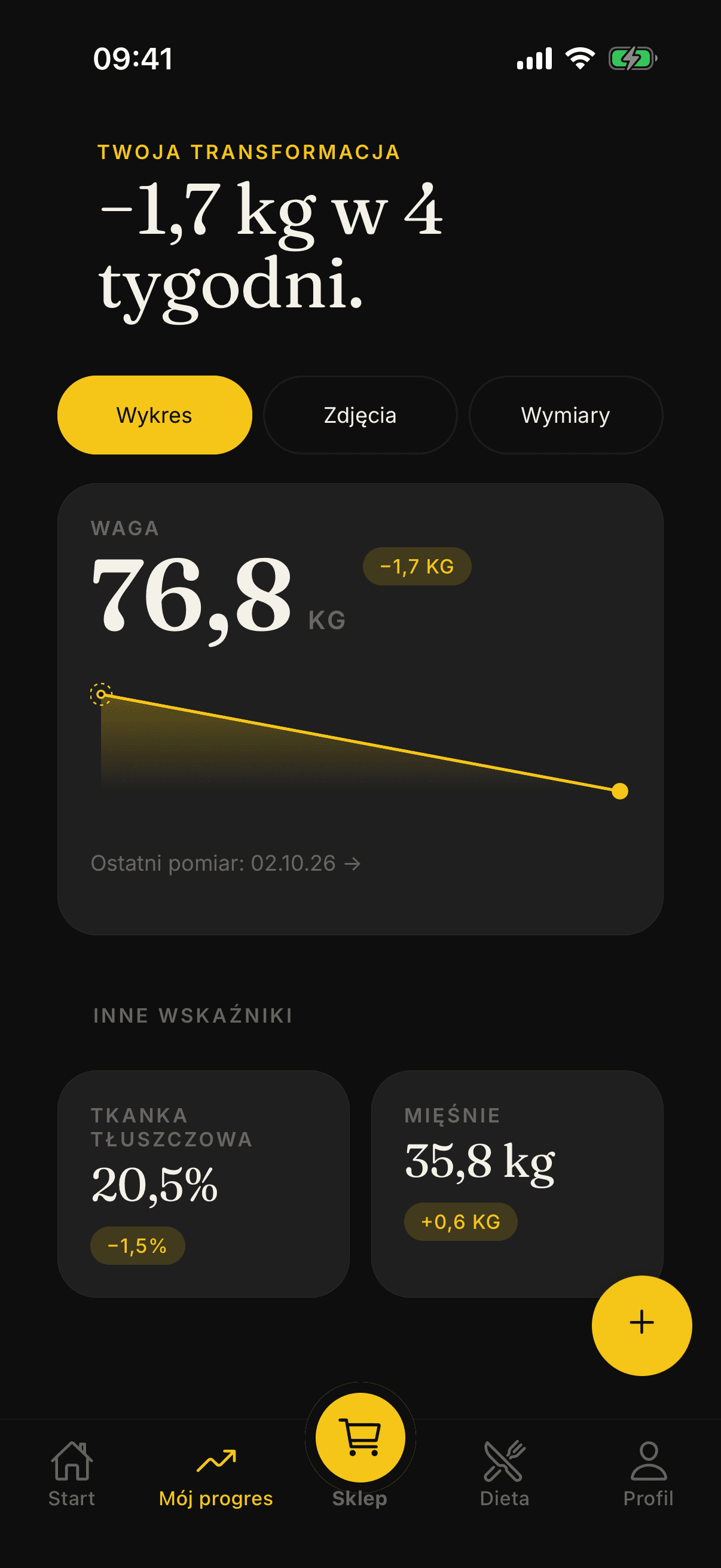 Body Change Center — ekran aplikacji 2