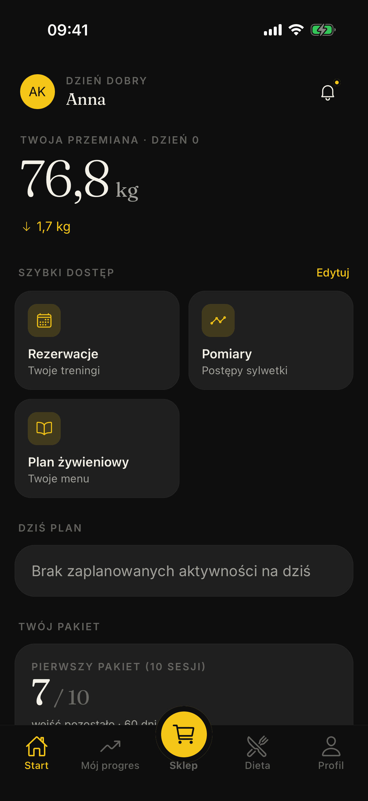 Body Change Center — ekran aplikacji 1
